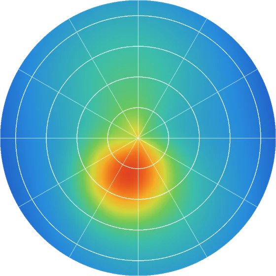 Axial curvature map from a Pentacam showing inferior steepening